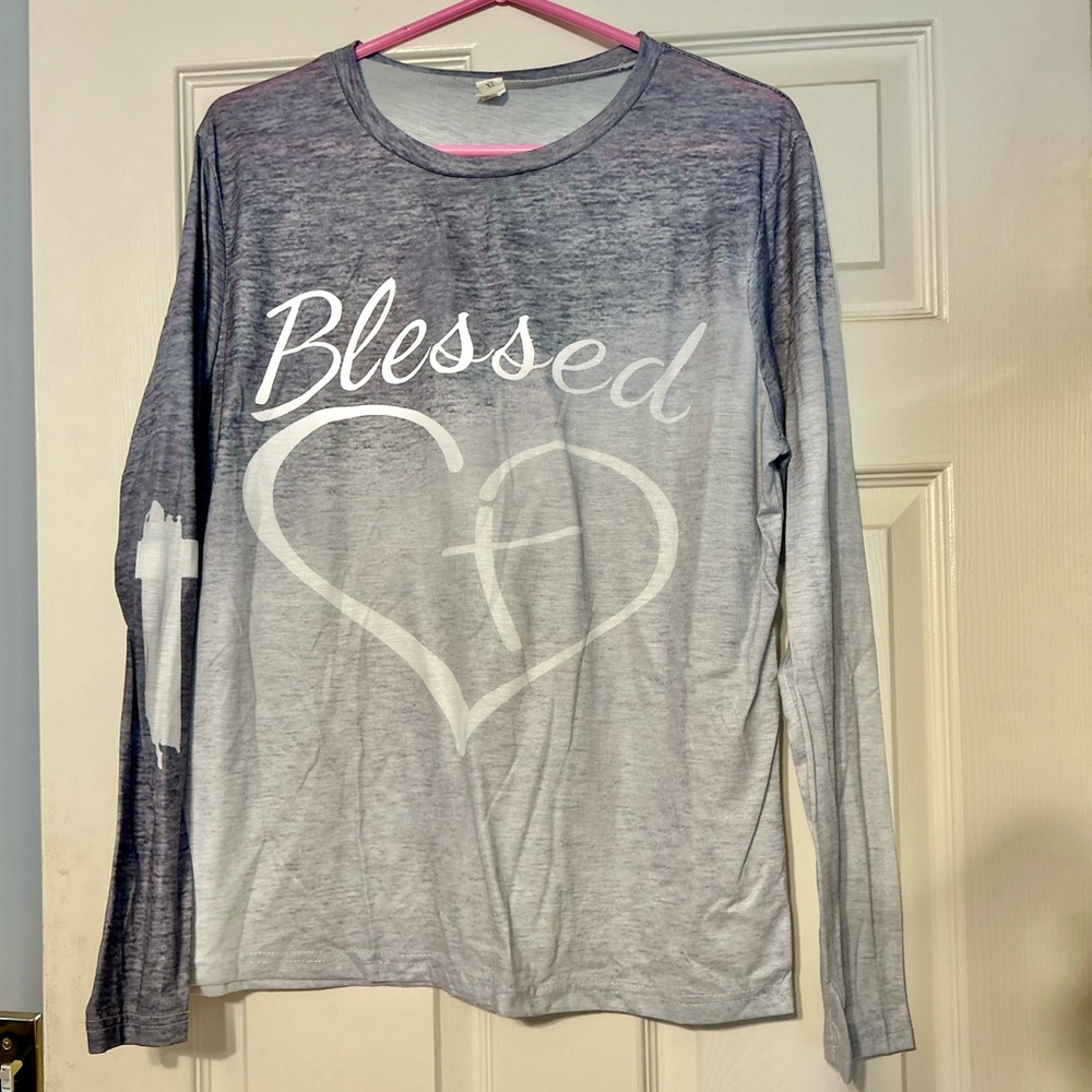 Gray Long Sleeve 'Blessed' Shirt